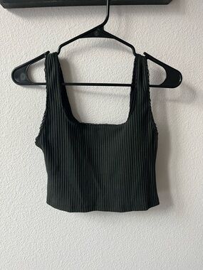 Noctex Picot Women's Ribbed Square-Neck Crop Tank Top - Emerald Green, Large